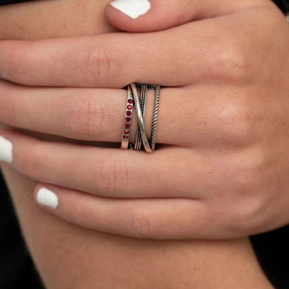 Stretchable Red Maroon Silver Ring